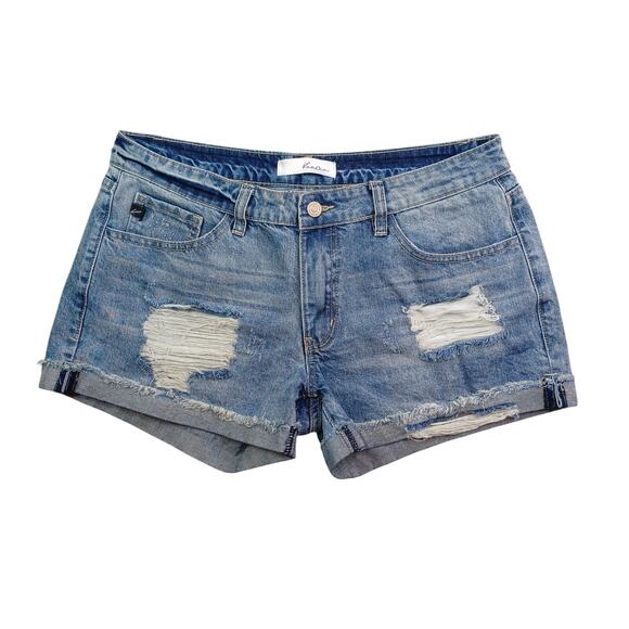 Kancan Distressed Denim Jean Shorts Women's Large W28 Blue Cuffed Mid KC5142YT - Picture 1 of 13